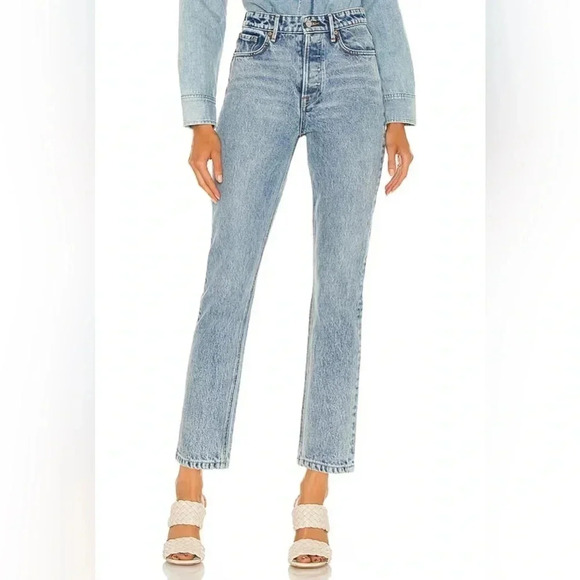 GRLFRND jeans Karolina High Rise Straight Cropped Larchmont light wash 28 denim - Picture 1 of 8
